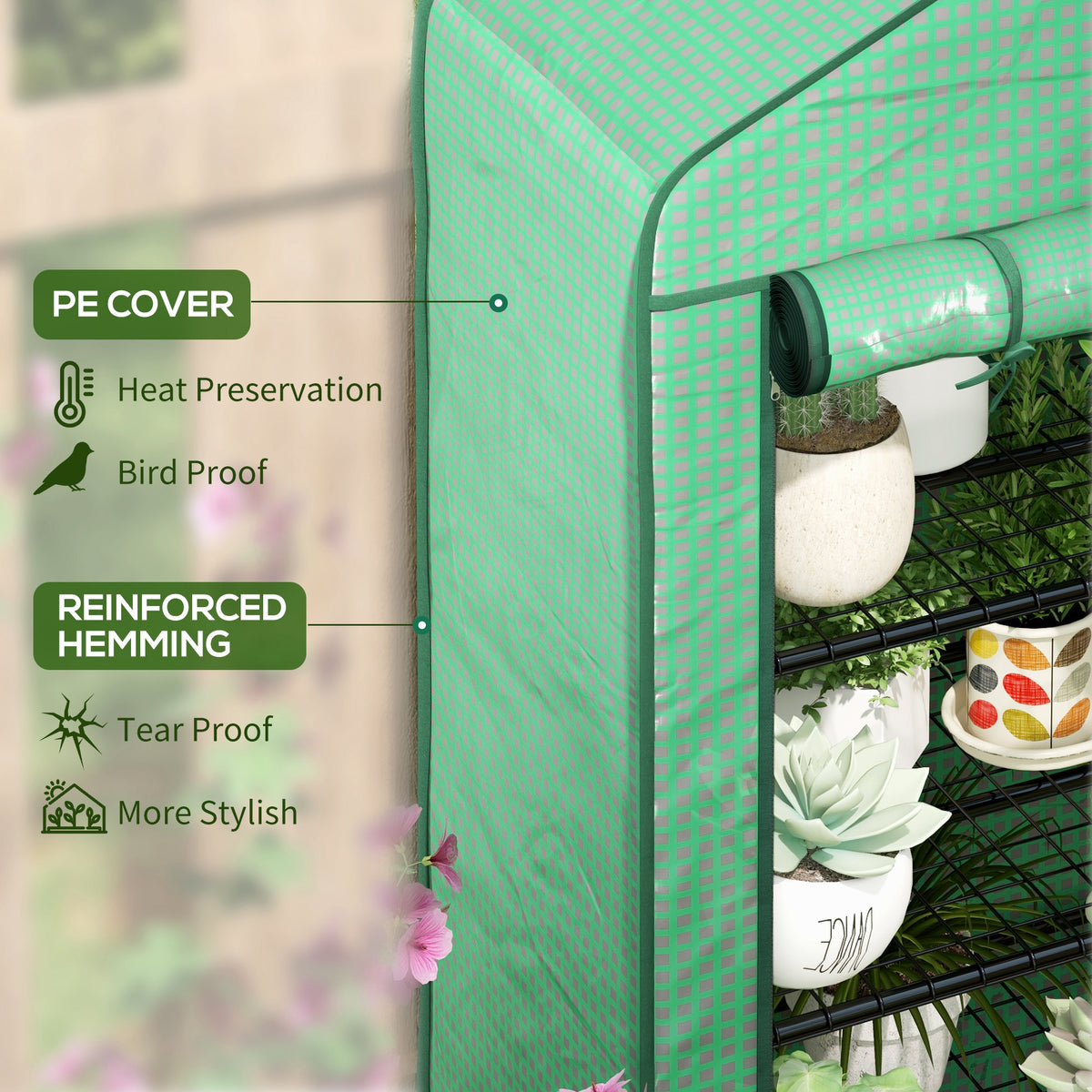 Four-Tier Mini Greenhouse, with Reinforced Plastic Cover