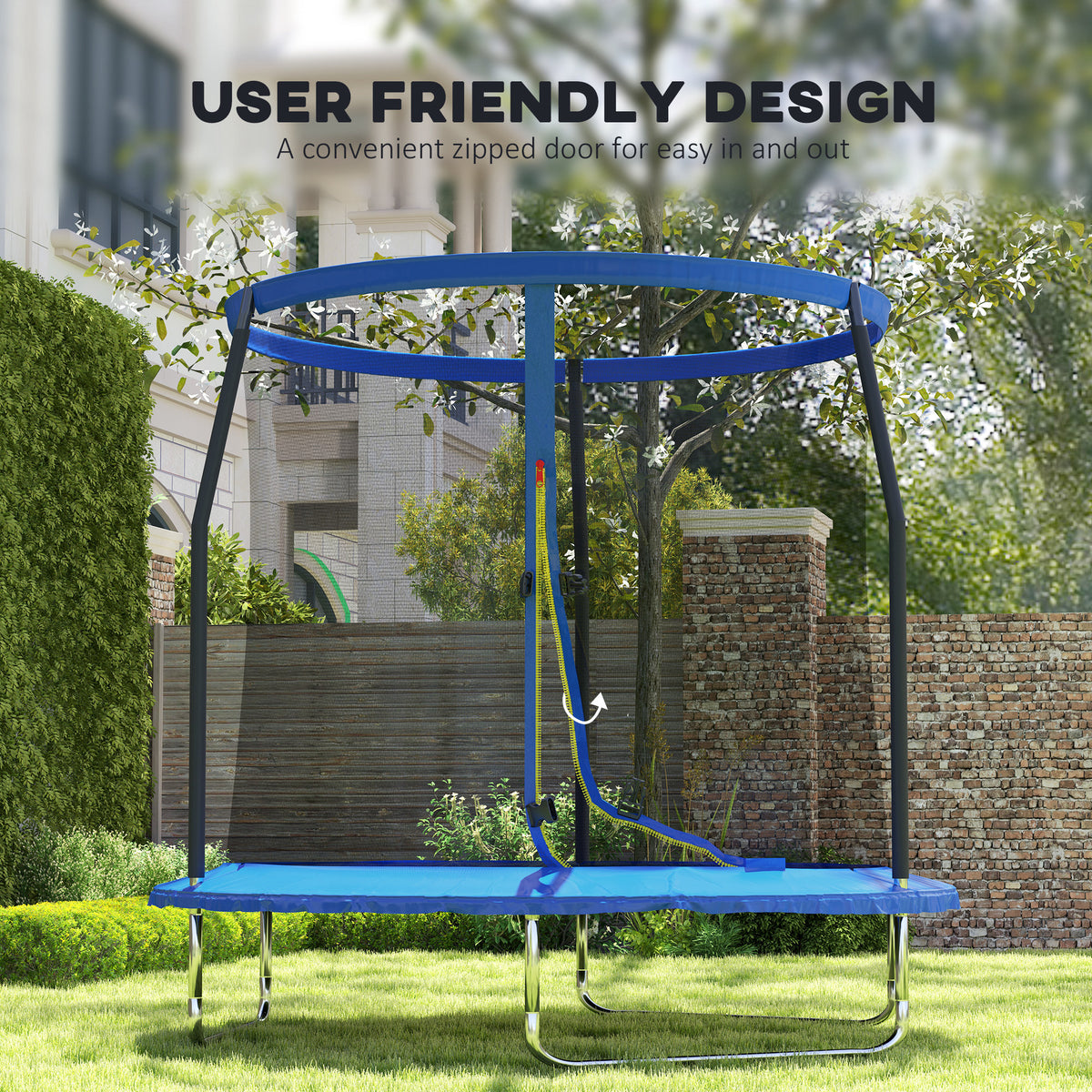 8ft Trampoline with Safety Enclosure Net, Steel Frame Outdoor Trampoline, with Edge, Safety Cover