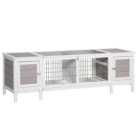 Rabbit Hutch and Run, with Removable Tray - Grey
