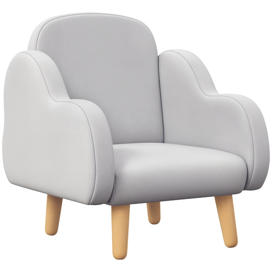 Kids Armchair Toddler Sofa Children Chair with Arm Rest, Wooden Frame, Velvet, PP Legs, Cloud Shape, for Ages 1.5-3 Years - Grey
