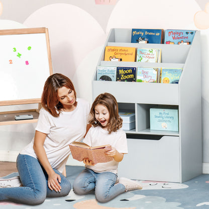 Kids Bookshelf, Toy Organiser, with Storage Drawer, Wheels