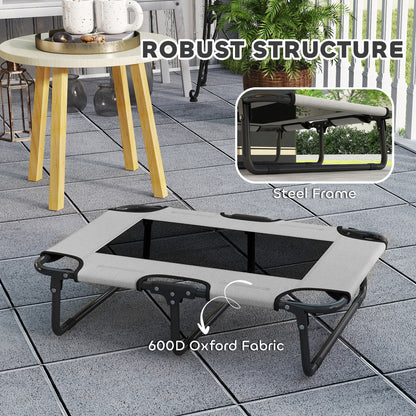 Portable Raised Dog Bed, Elevated Pet Cot with Breathable Mesh for Indoor Outdoor, for Small Medium Dogs, Light Grey