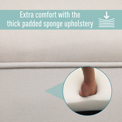 End of Bed Bench, Upholstered Window Seat with Arms and Wooden Legs, Modern Shoe Bench for Entryway, Living Room, Bedroom, Greyish White