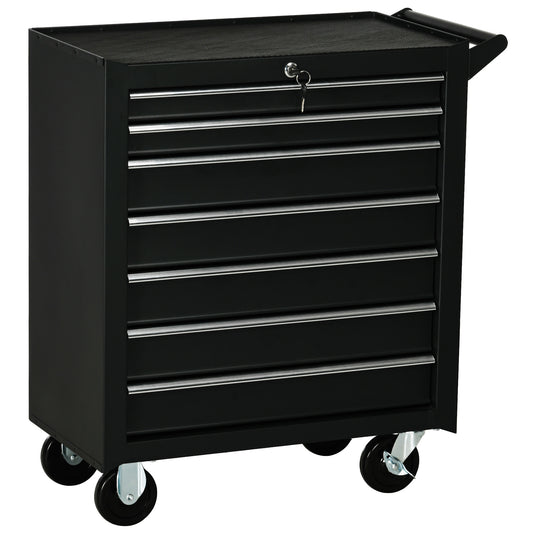 7-Drawer Tool Box on Wheels, Lockable Tool Cabinet with EVA Pat & Ball Bearing, Matte Black