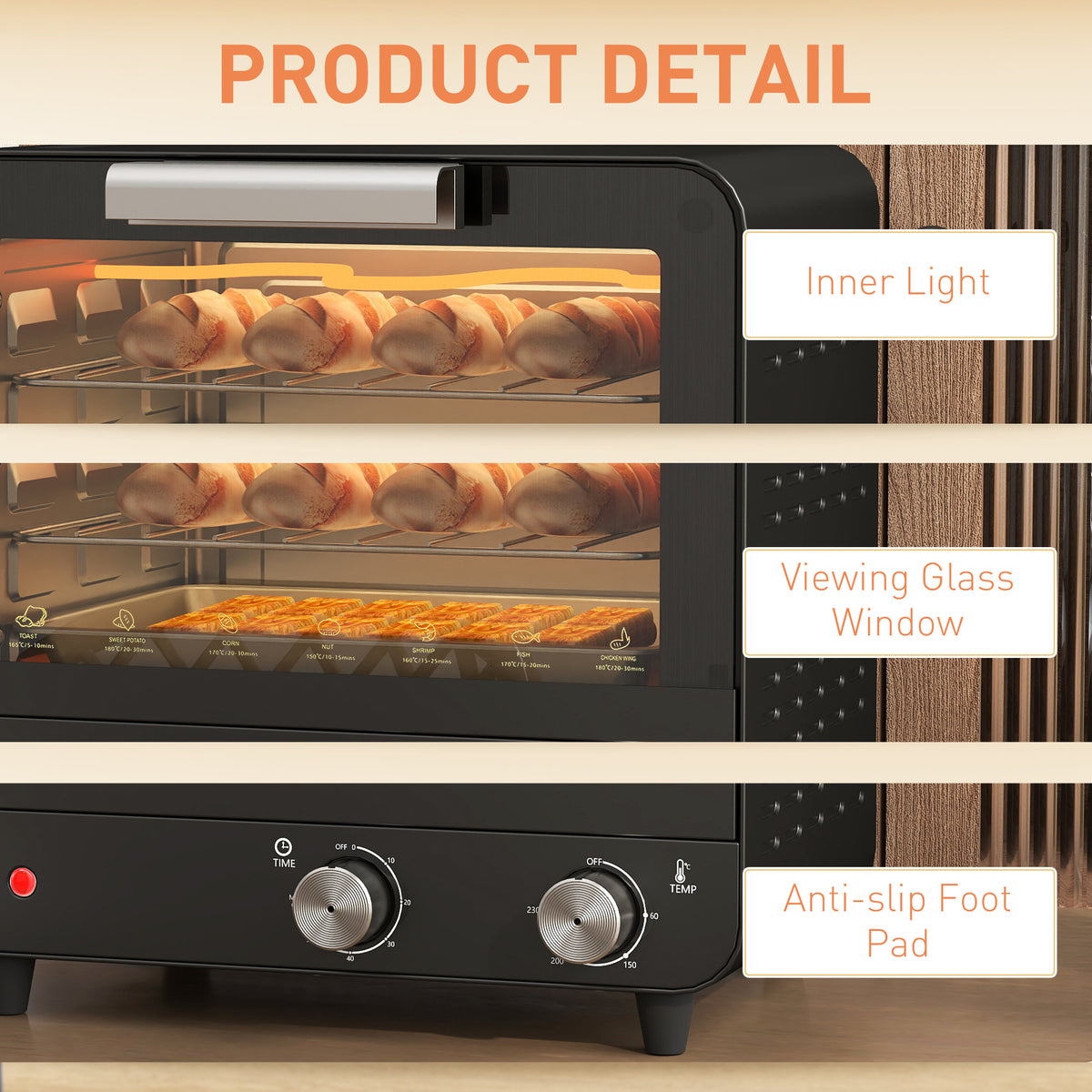 Small Toaster Oven, 12L Multifunction Mini Countertop Oven with Glass Door, Adjustable Temperature and Timer
