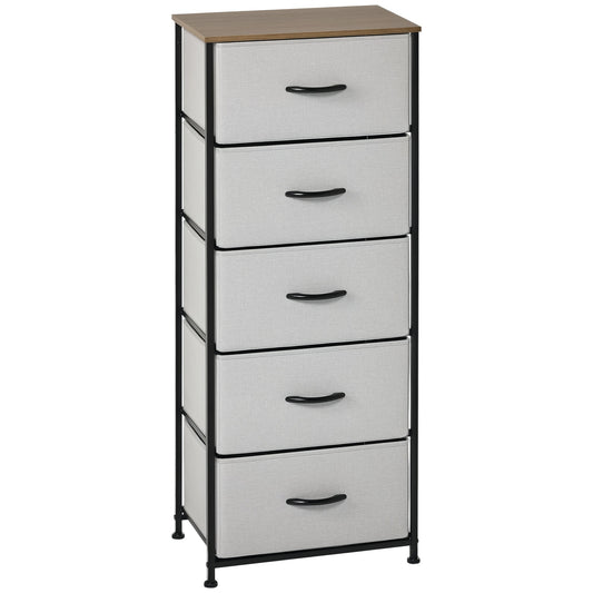 Fabric Chest of Drawers, Industrial Bedroom Dresser with 5 Fabric Drawers, Steel Frame and Wooden Top for Nursery, Living Room, Hallway, Grey