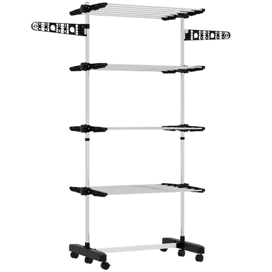 Four-Shelf Collapsing Clothes Horse, With Side Arms and Wheels