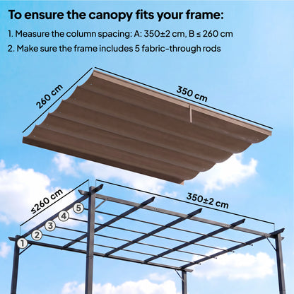 Retractable Pergola Cover, 3.5 x 2.6 m Replacement Canopy Fabric for 4 x 3 m Frame, Roof Top Only, Brown