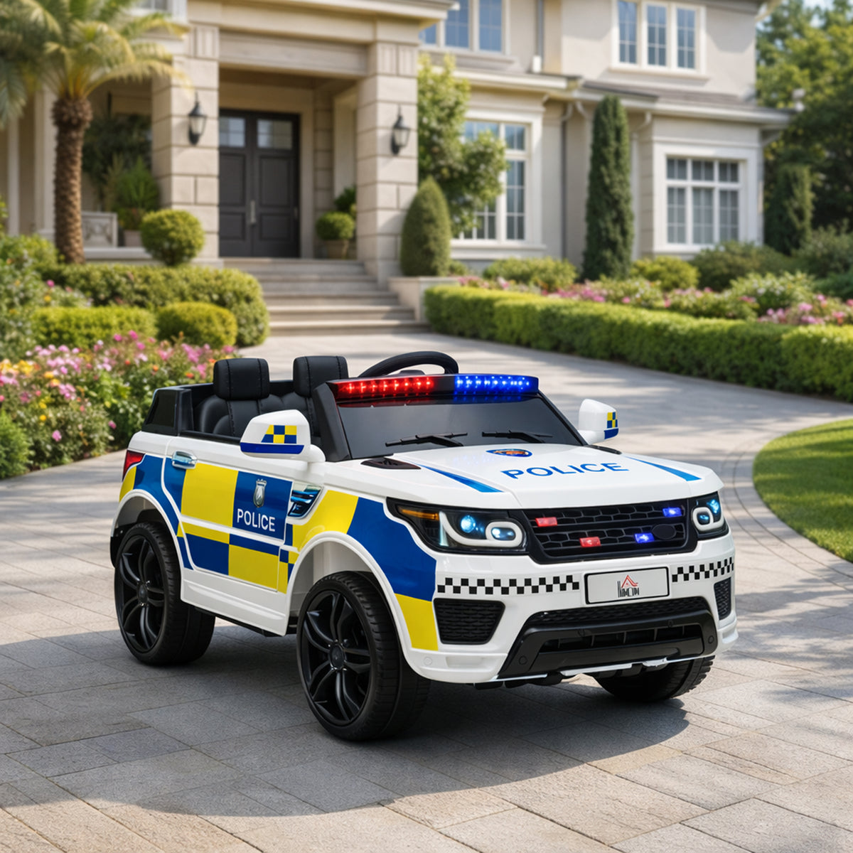 Ride on Police Kids Car 12V Electric Car for 3-6 Years with Remote Control Siren Flashing Lights Suspension, White