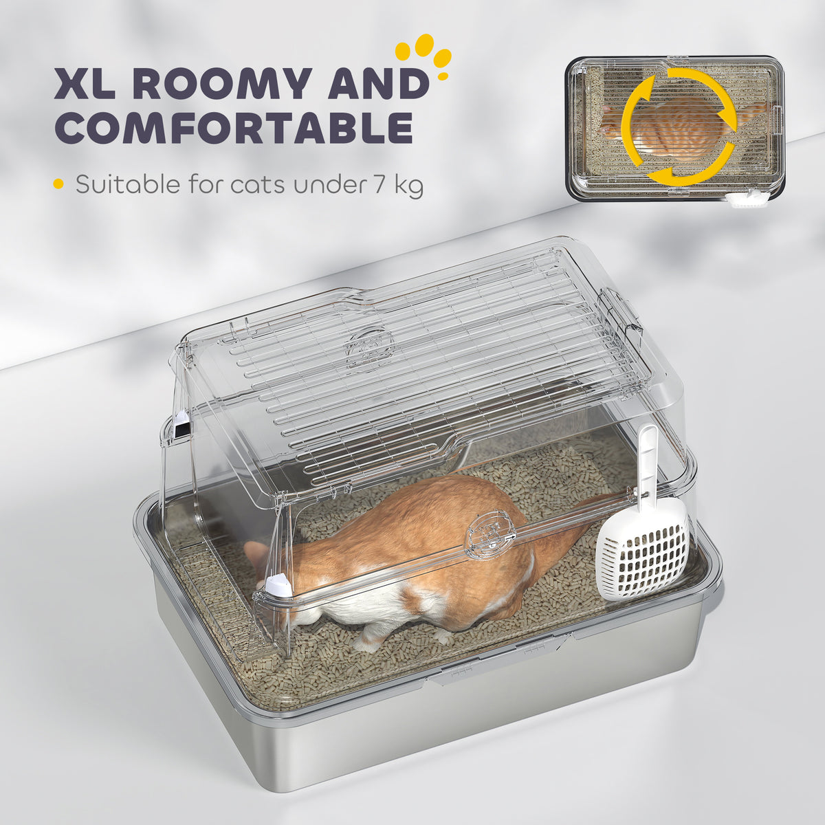 Extra Large Stainless Steel, Cat Litter Tray with Scoop, Flip Top