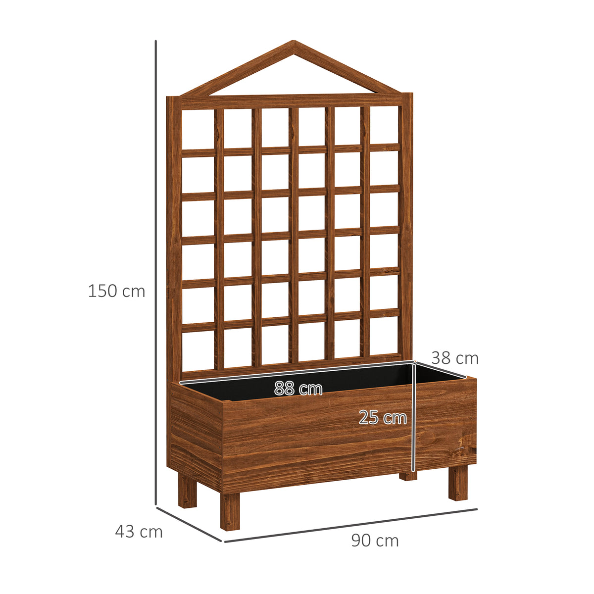 Garden Planters with Trellis for Vine Climbing, Distressed Wooden Raised Beds, 90x43x150cm, Brown