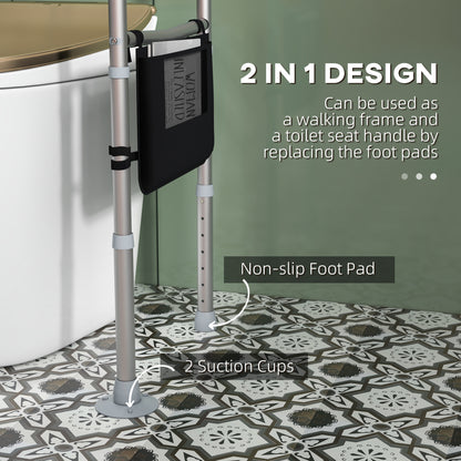 Free Standing Toilet Frame, Height and Width Adjustable Toilet Safety Frame with Arms, 2 Additional Suction Cups, Storage for Elderly, Disabled, Handrail Grab Bar, 136kg Weight Capacity