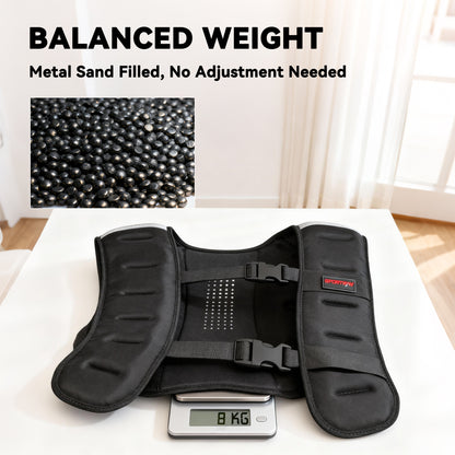 Weighted Vest, 8 kg Weight Vest with Adjustable Straps, Reflective Strips, Black