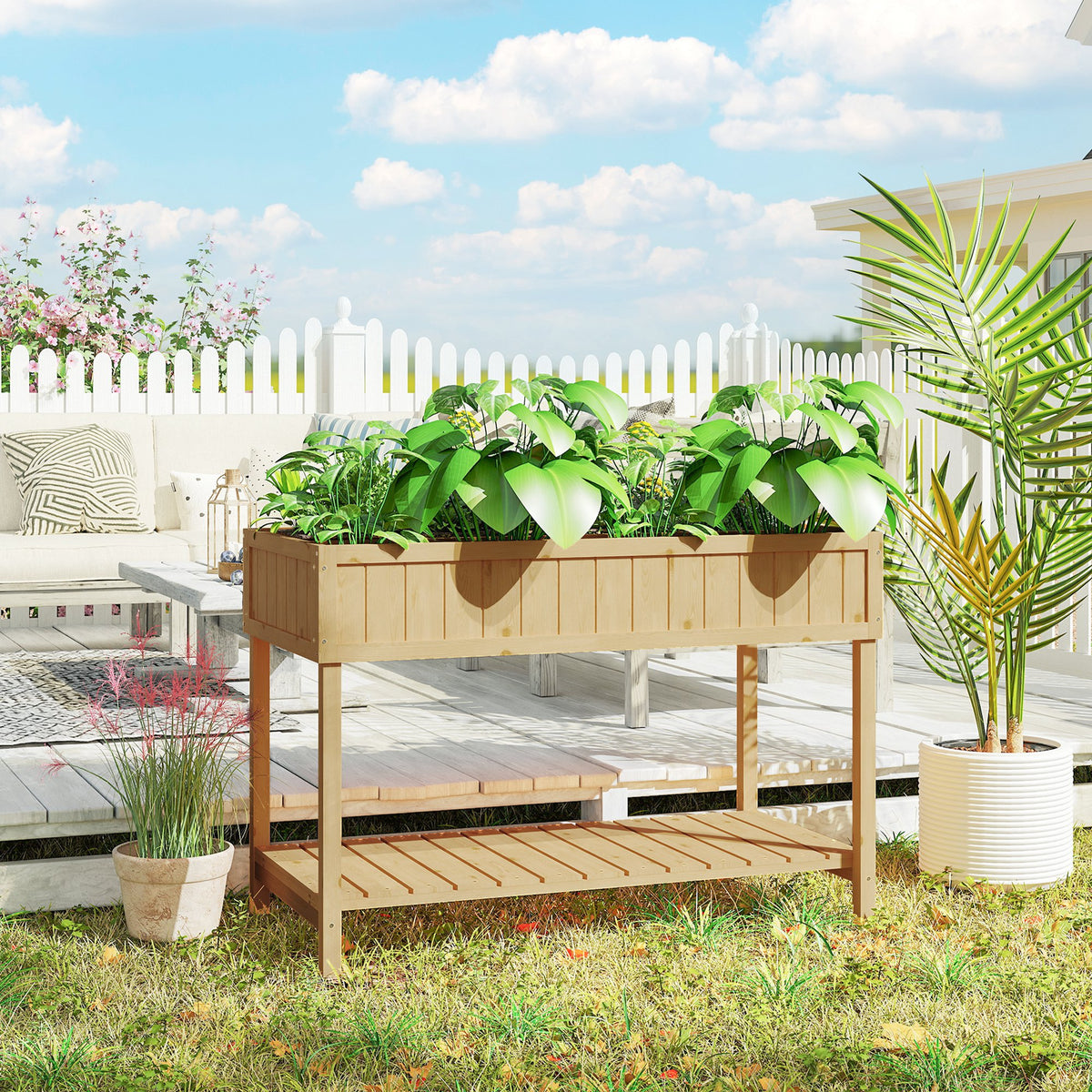 Garden Wooden Planters, Rectangular 8 Compartment Plant Stand
