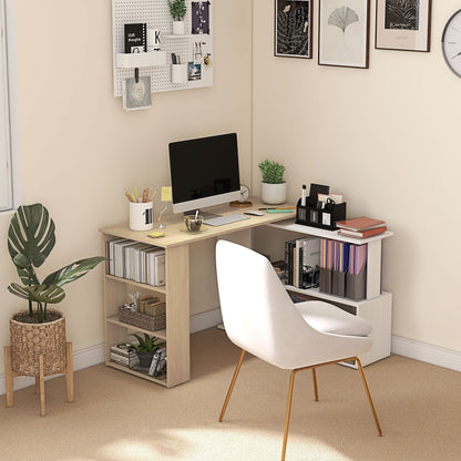 Corner Computer Desk, L Shaped Desk with 360° Rotating Bookshelf, 120L x 110W x 74.5H cm