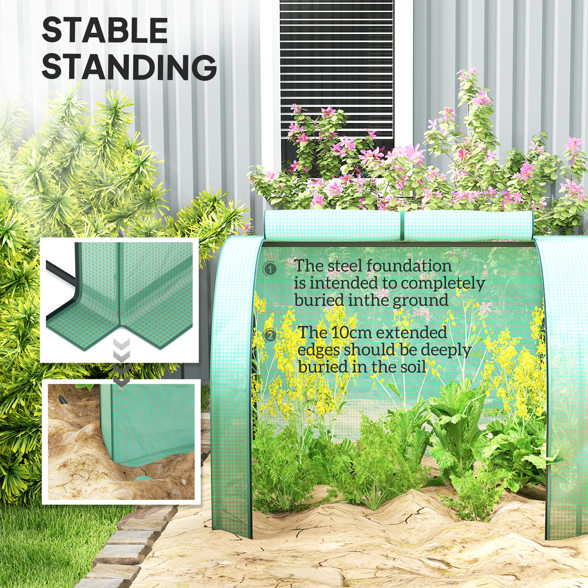 395 x 100 cm Low Tunnel Greenhouse - Green