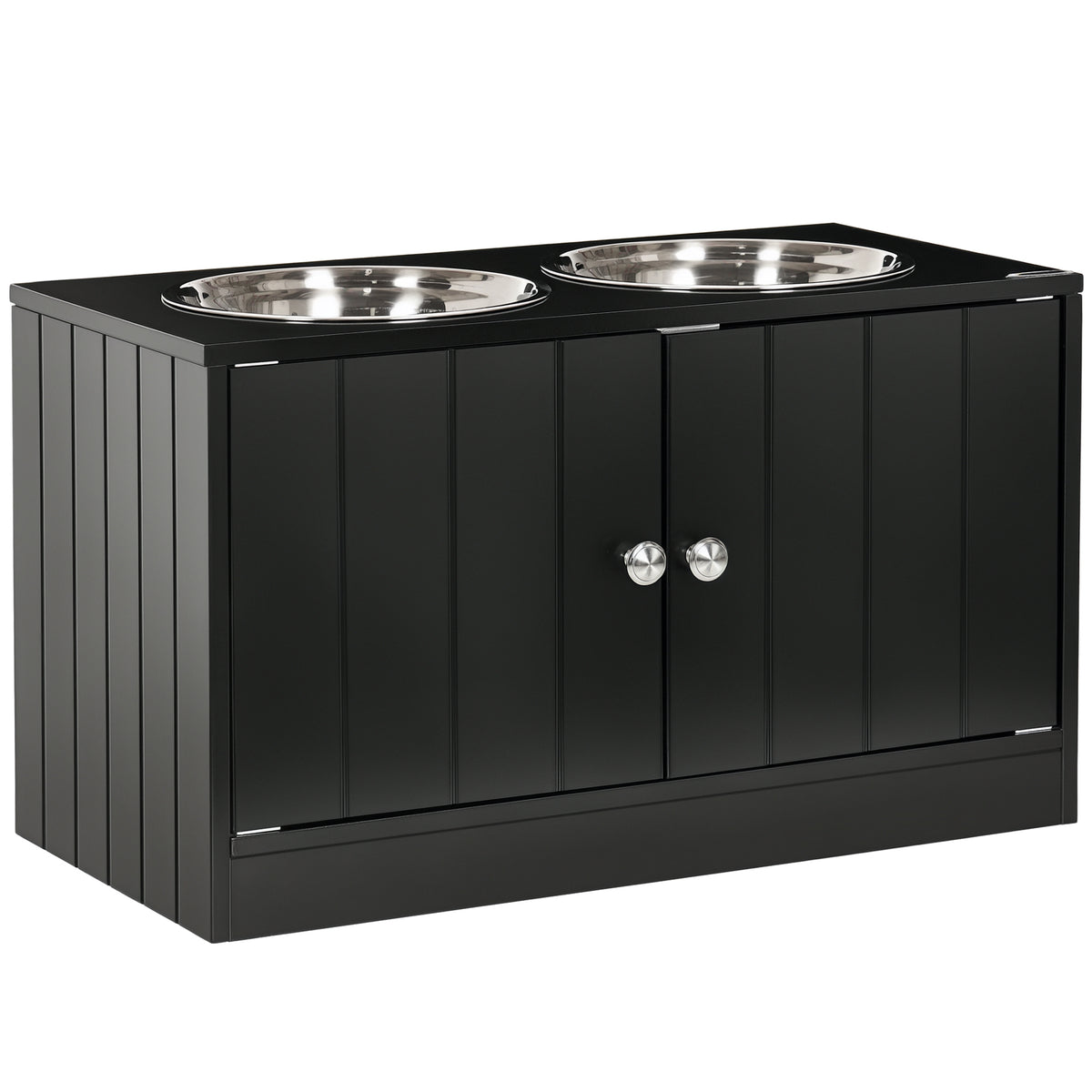 Raised Pet Feeder, with Two Bowls, Storage