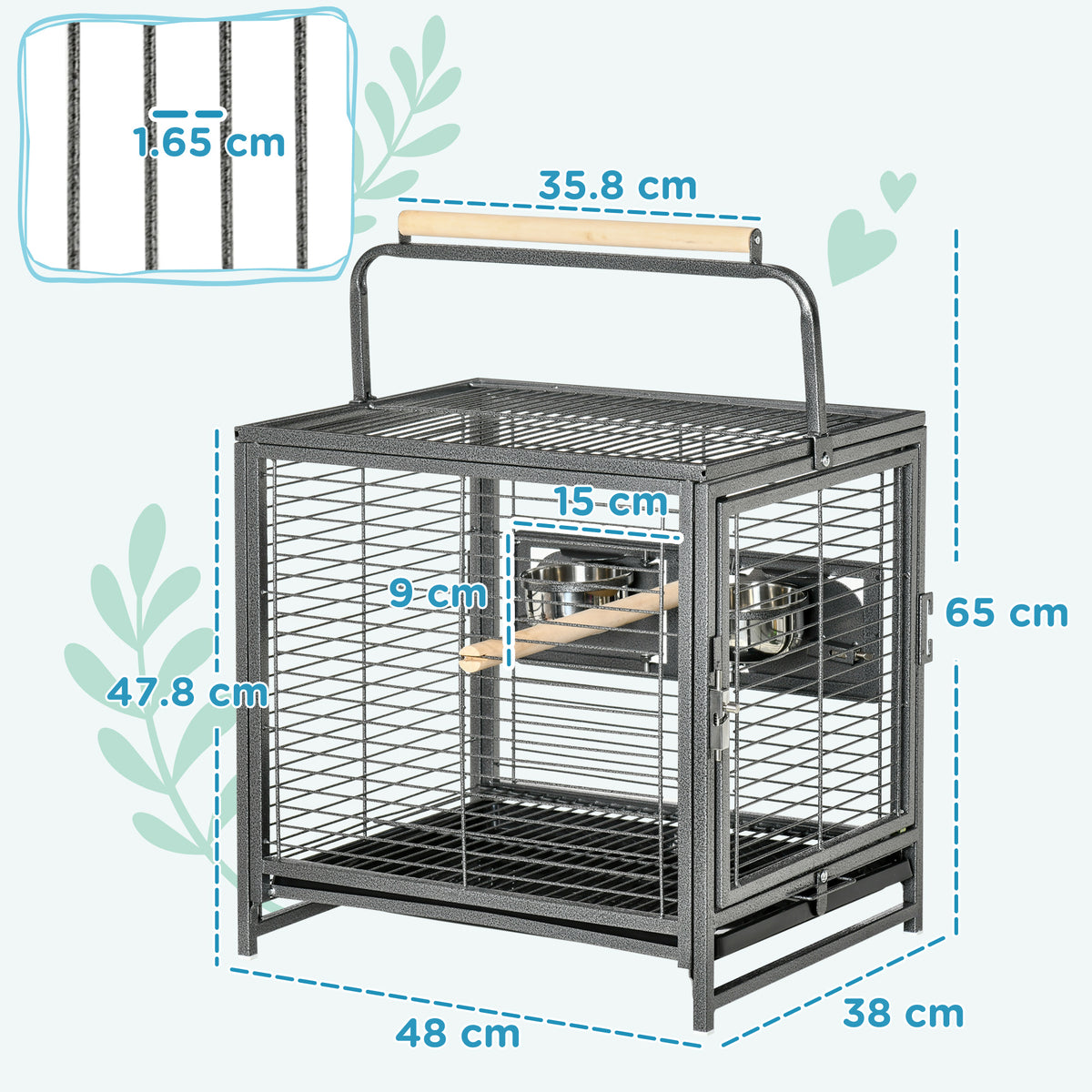 Parrot Cage, Travel Carry Pet Bird Cage, with Metal Handle