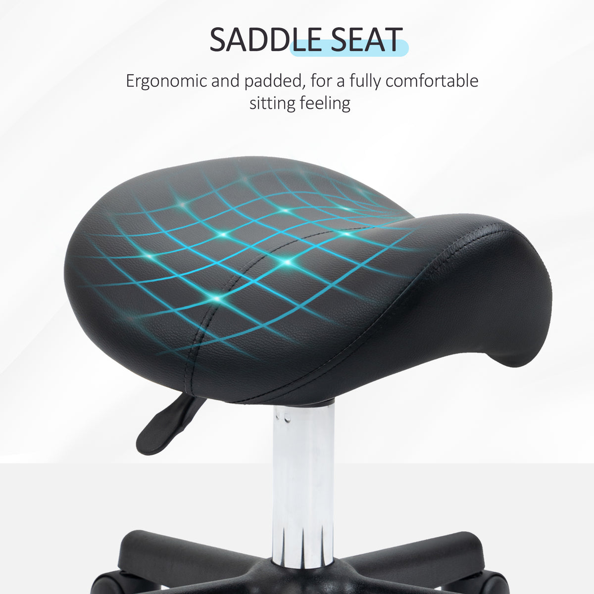 Saddle Stool, PU Leather Adjustable Rolling Salon Chair with Steel Frame for Massage, Spa, Beauty and Tattoo