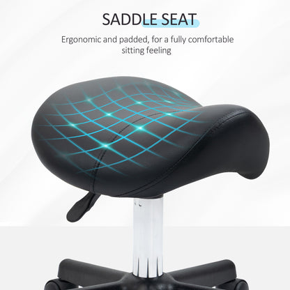 Saddle Stool, PU Leather Adjustable Rolling Salon Chair with Steel Frame for Massage, Spa, Beauty and Tattoo