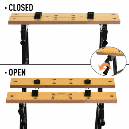 4-in-1 Work Bench, Folding Clamp Table w/ 4 Adjustable Clamping Pegs for DIY Home Garage