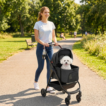 Dog Stroller, 3 in 1 Foldable Pet Stroller for Small Puppy Cat with Detachable Travel Carrier, Storage Basket