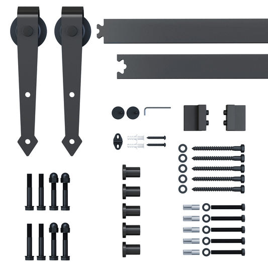 6.6FT/200cm Black Sliding Door Kit for Single Barn Door, Antique Sliding Barn Door Hardware Kit with J Shape Hanger
