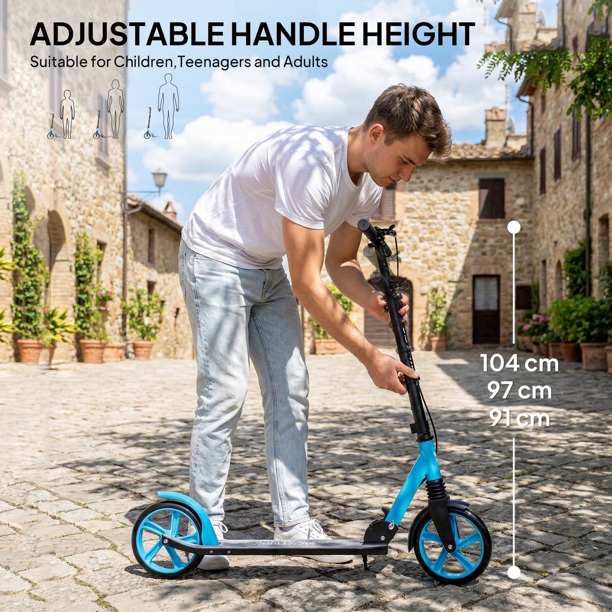 One-click Folding Kick Scooter for 14+ w/ Adjustable Handlebar, Push Scooter with Kickstand, Dual Brake System