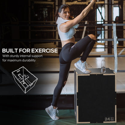 Multi-Faceted Jump Box, Wooden Step Up Box, for Home, Gym, Exercise, 16.1"/20.1"/24" - Black