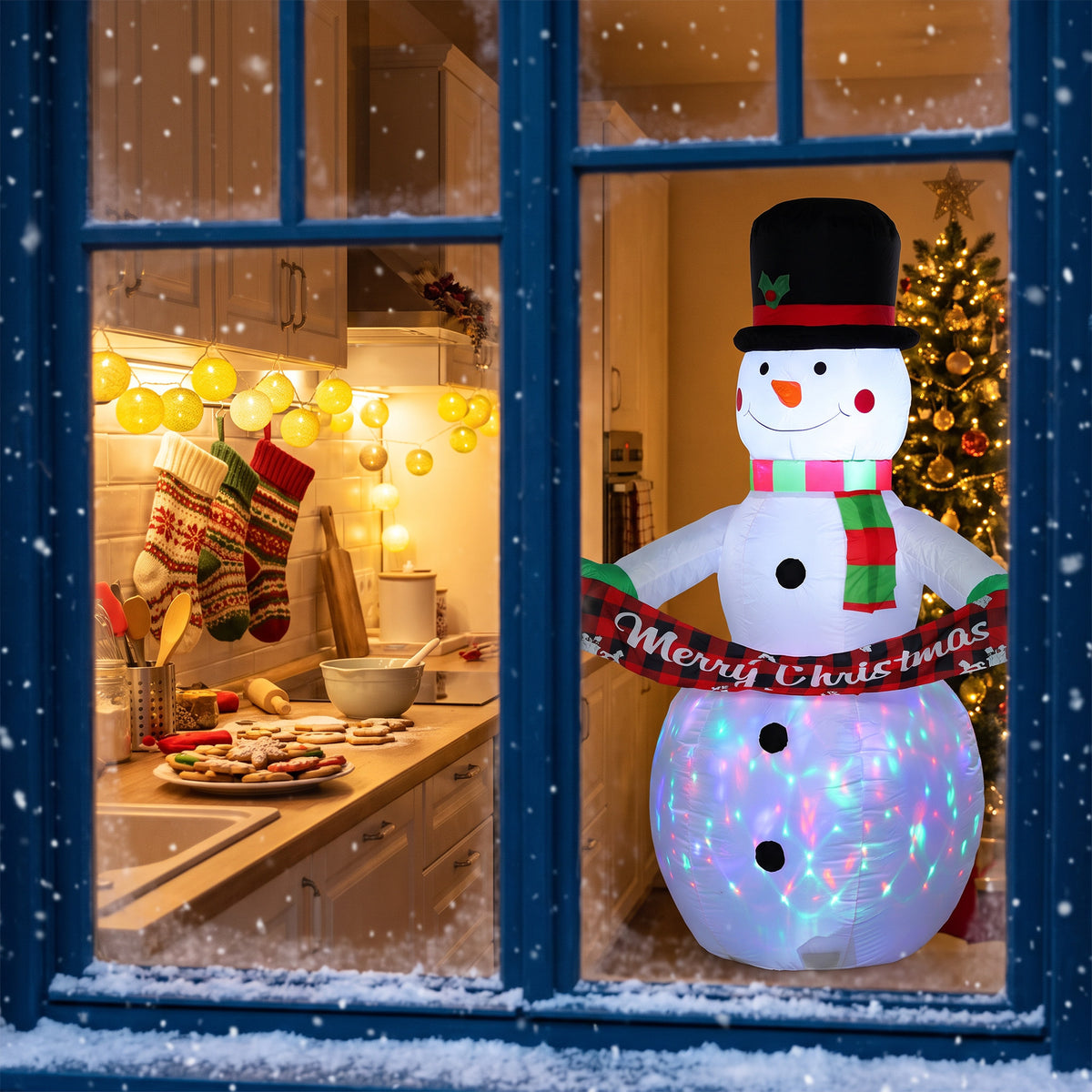 Inflatable Christmas Decoration, 6.7FT Christmas Inflatable Snowman with Colourful LED Light