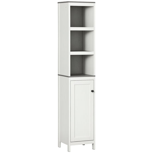 Tall Bathroom Storage Cabinet, Freestanding Tower Cabinet with 3 Open Shelves and Adjustable Shelf, Antique White