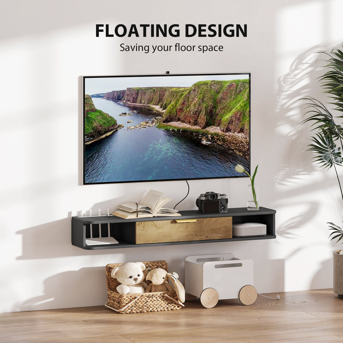 120 cm Floating TV Stand with Storage - Charcoal Grey