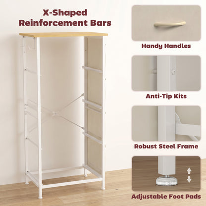 Chest of Drawers with 4 Fabric Drawers, Tall Storage Unit with 2 Hooks and Steel Frame for Bedroom, Beige