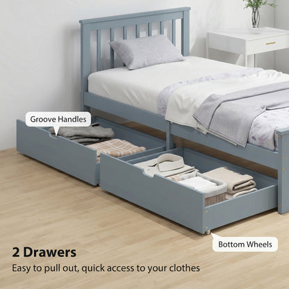 Pine Storage Bed, 3ft Single Solid Wooden Bed Frame with Drawers, Headboard, Wood Slat Support