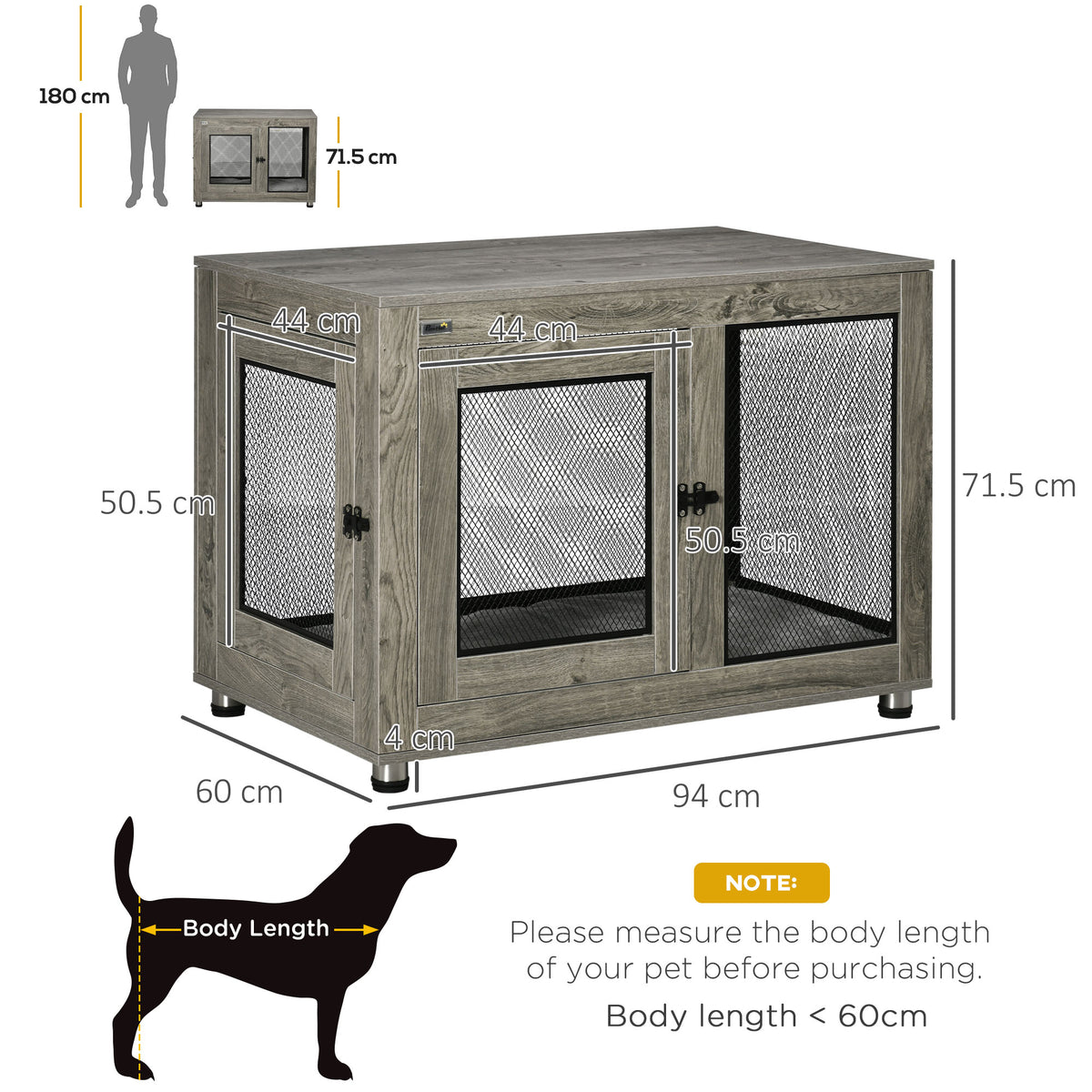 2-in-1 Dog Cage & Side Table, with Two Doors, Cushion