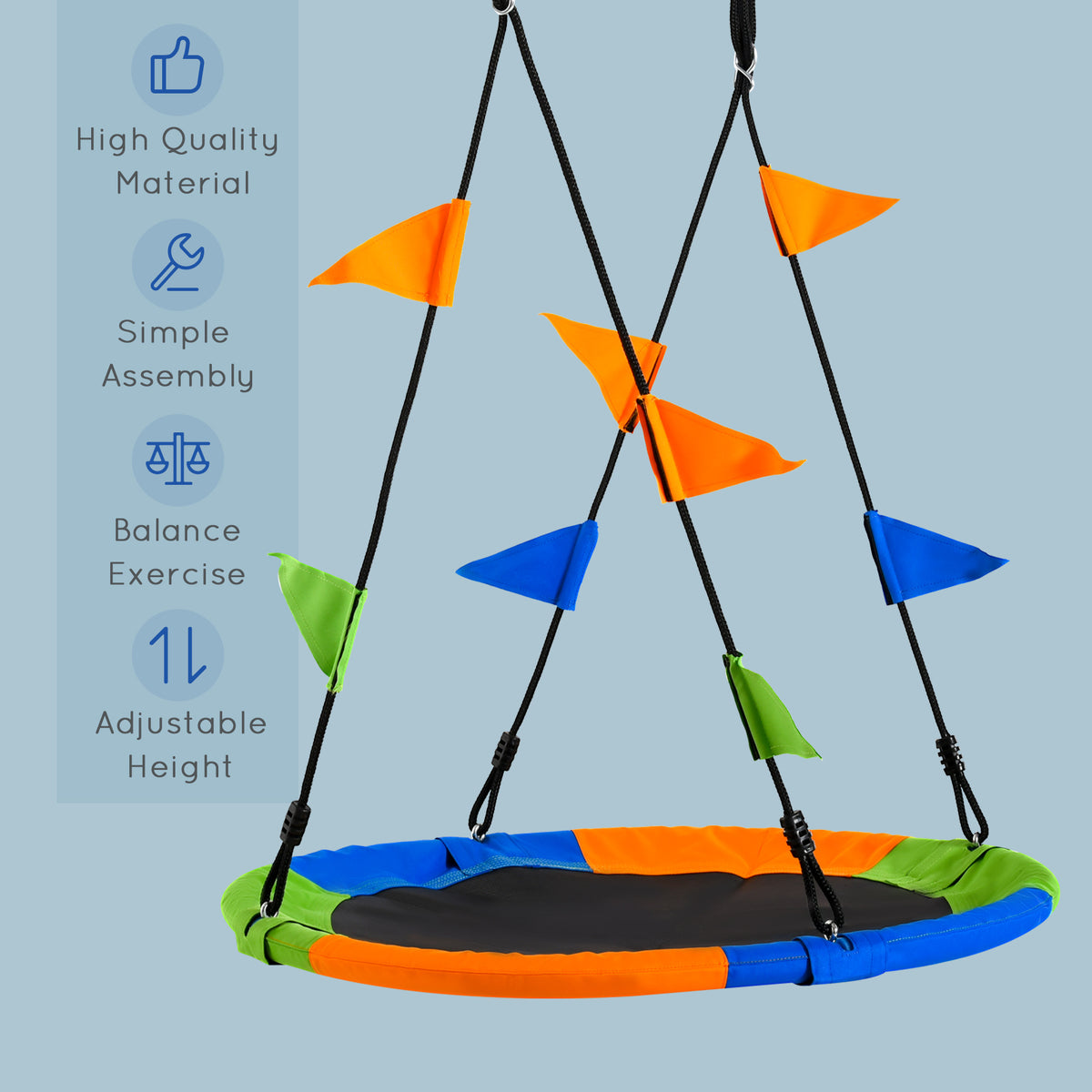 Kid Nest Swing Seat Saucer Tree Swing 40 Inch/100cm Adjustable Rope Outdoor Indoor for Kids Over 3 Years Old Multi-Colour