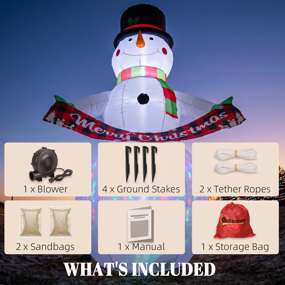 Inflatable Christmas Decoration, 6.7FT Christmas Inflatable Snowman with Colourful LED Light