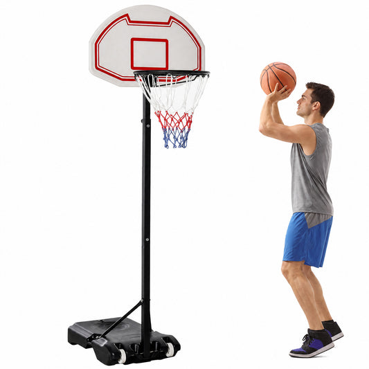 Basketball Hoop Outdoor, Portable Basketball Hoop and Stand with Weighted Base, Portable on Wheels, 1.55-2.1m, for Teens, Juniors, Adults, White