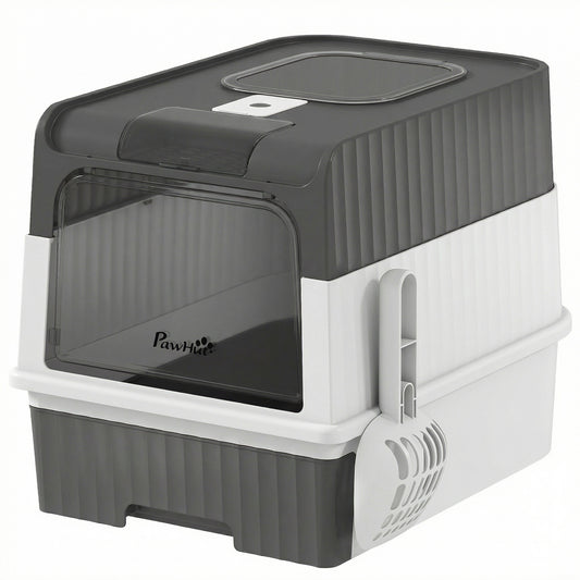 Enclosed Cat Litter Box with Lid, Pull-Out Drawer Tray, Scoop, 2 Deodorisation Bags, Front Entry & Top Exit