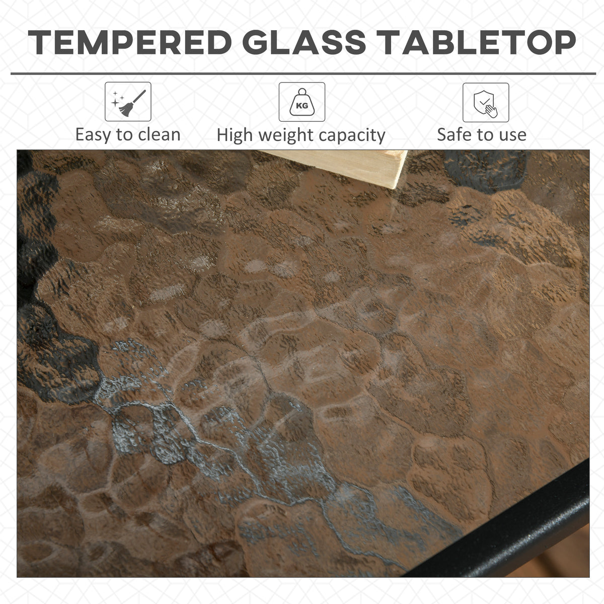 Square Garden Dining Table with Tempered Glass Top & Umbrella Hole, 76 x 76 cm