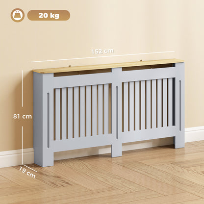 Slatted Radiator Cover, Painted Cabinet with Line Grill Design, 152W × 19D × 81H cm, Grey