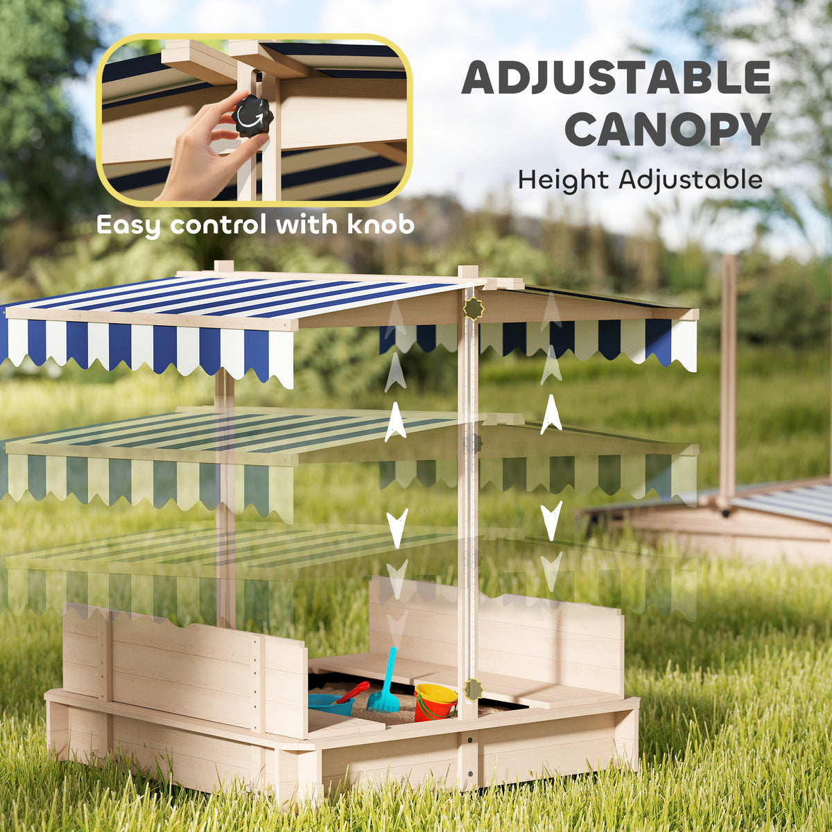 Kids Square Wooden Sandpit, Children Sandbox Outdoor Playset