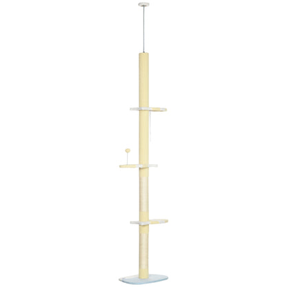 260cm Adjustable Floor-To-Ceiling Cat Tree w/ Anti-Tipping Kit, Toy Ball