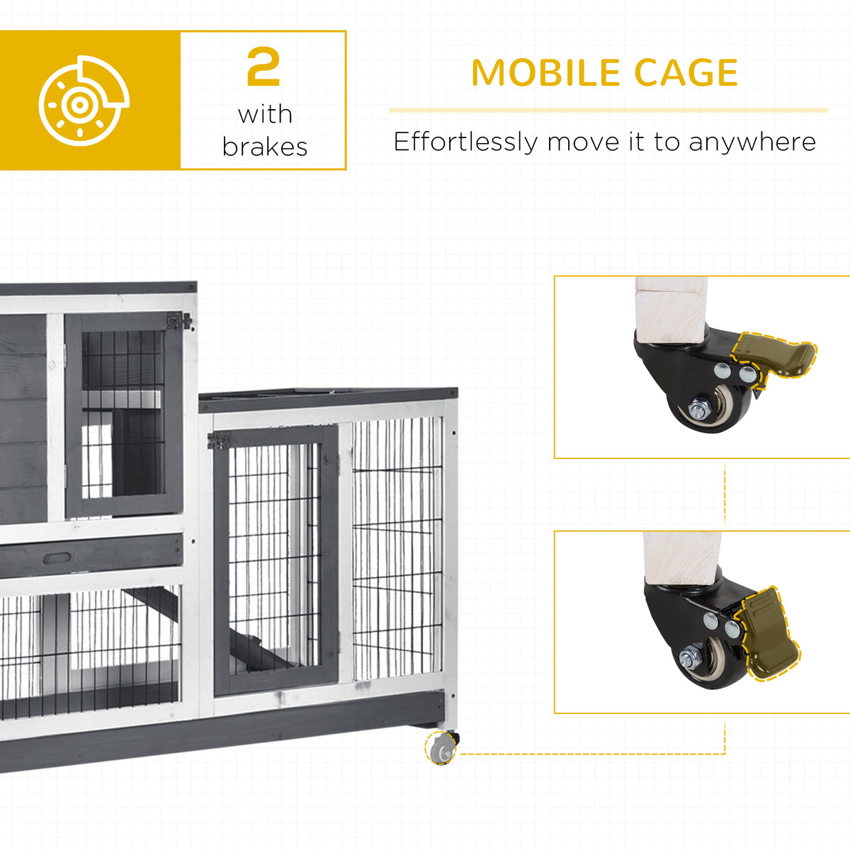 Wooden Indoor Rabbit Hutch Guinea Pig House Bunny Small Animal Cage W/ Wheels Enclosed Run 110 x 50 x 88 cm