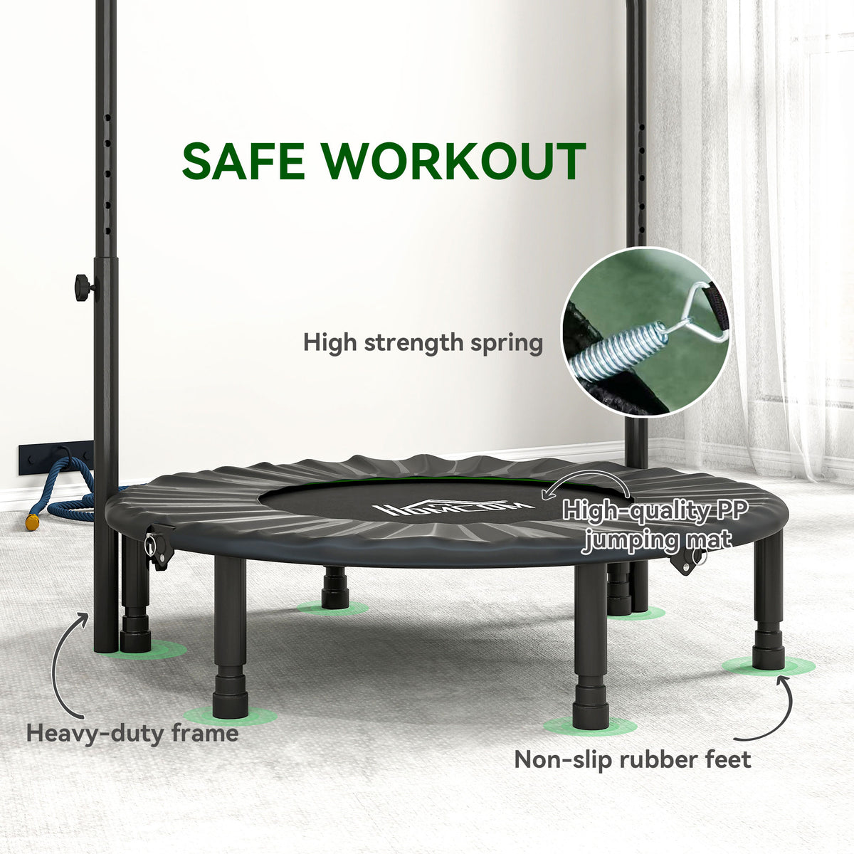 40" Foldable Mini Fitness Trampoline, with Adjustable Foam Handle, Green