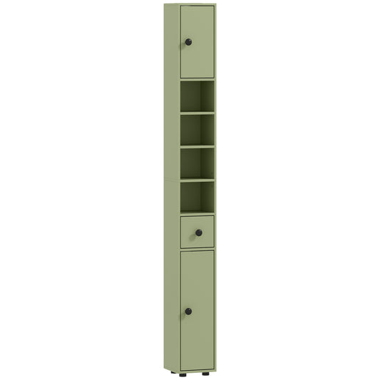 180cm Slim Bathroom Cabinet, with Drawer, Shelves and Cupboards