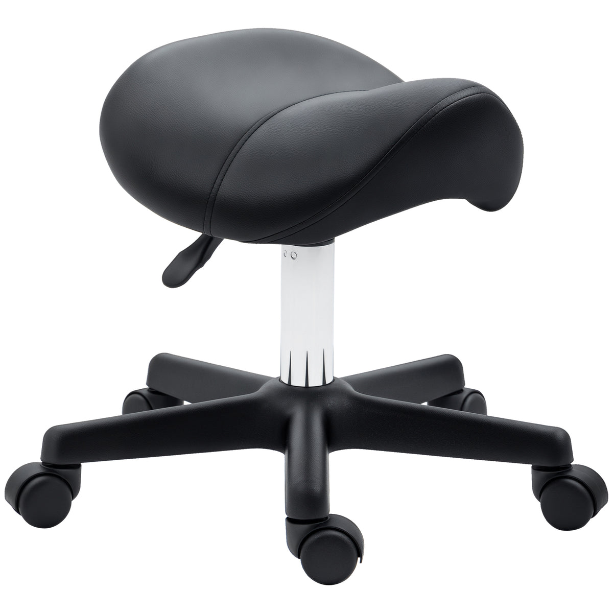 Saddle Stool, PU Leather Adjustable Rolling Salon Chair with Steel Frame for Massage, Spa, Beauty and Tattoo
