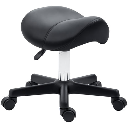 Saddle Stool, PU Leather Adjustable Rolling Salon Chair with Steel Frame for Massage, Spa, Beauty and Tattoo