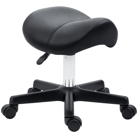 Saddle Stool, PU Leather Adjustable Rolling Salon Chair with Steel Frame for Massage, Spa, Beauty and Tattoo