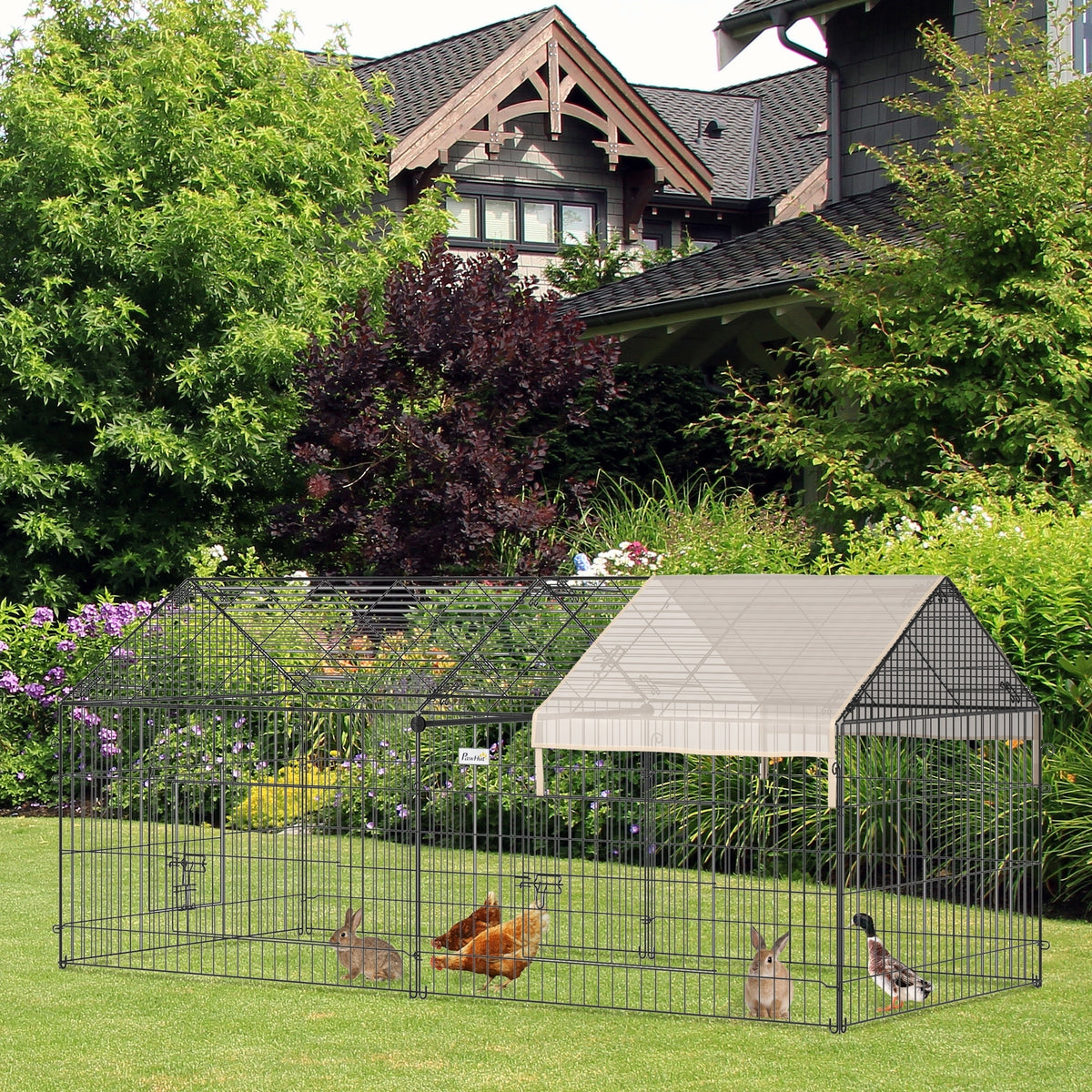 Metal Rabbit Run Playpen, Guinea Pig Cage, 220 x 103 x 103cm, Beige